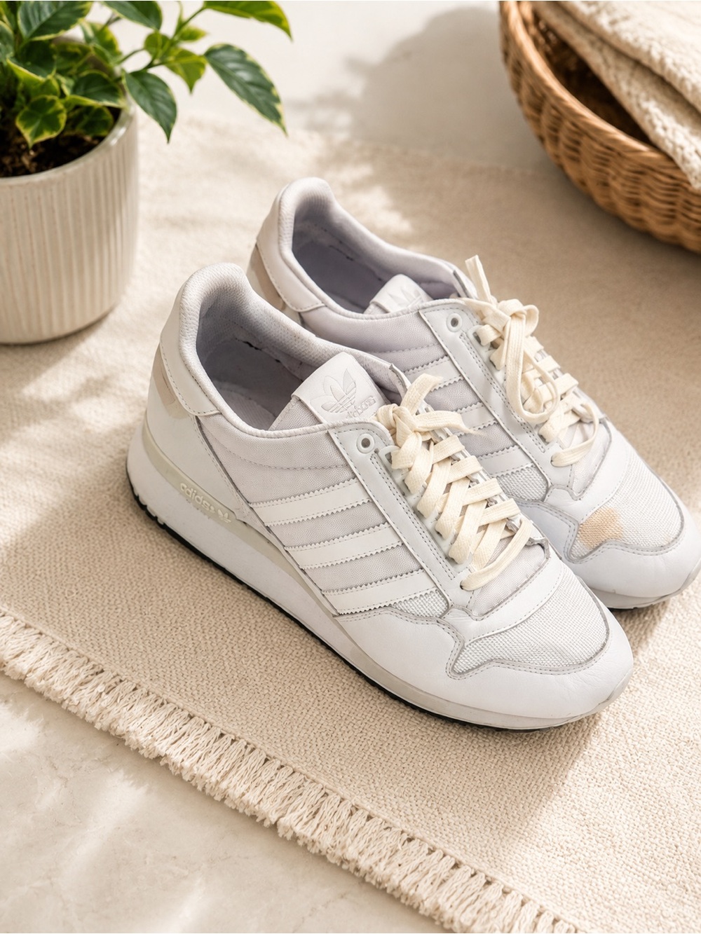 adidas Men's Low Top Lace Up Athletic Sneakers White/Gray Solid Rubber Outsole.
